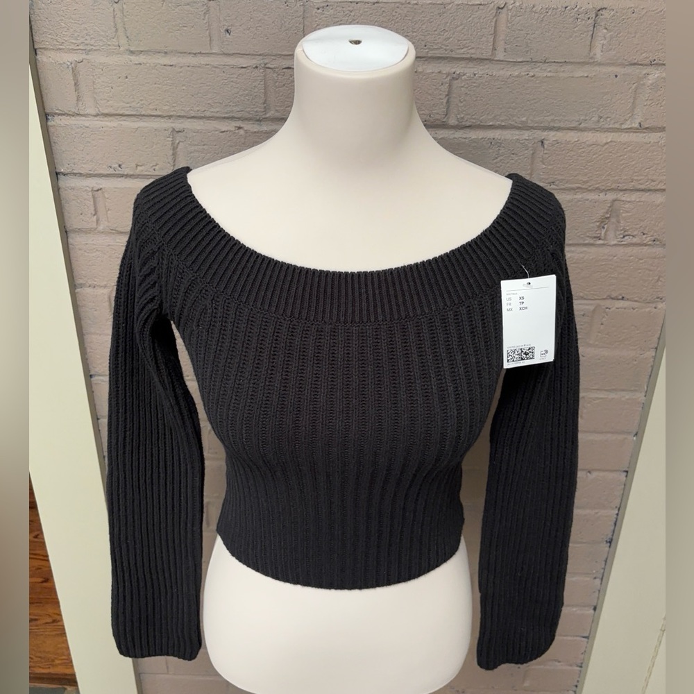 H&M NWT black cropped off shoulder sweater XS - Picture 5 of 15